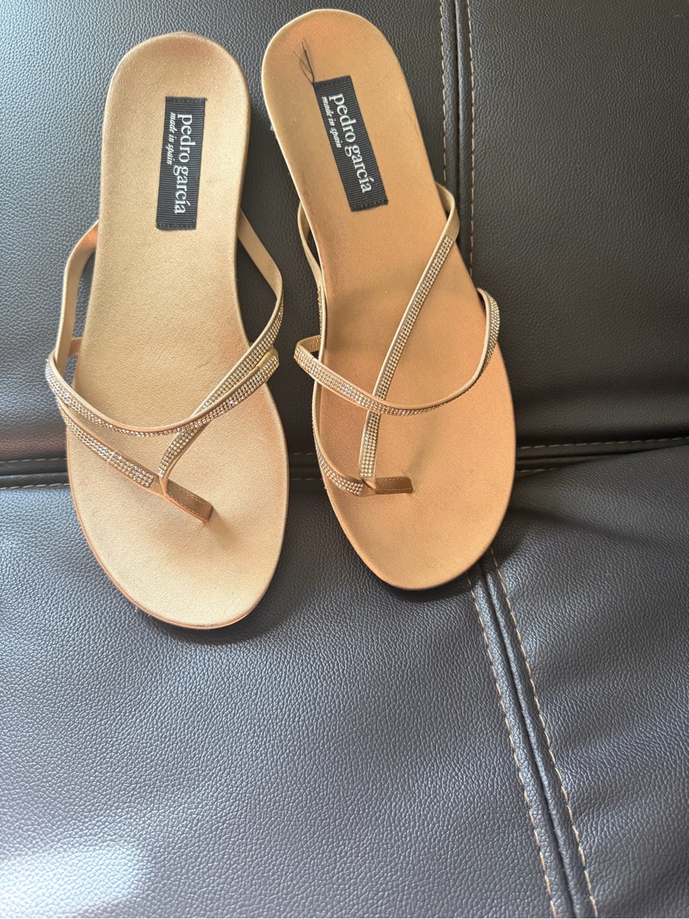 Pedro Garcia Gold-Tone Crystal Strap Thong Sandals size 40